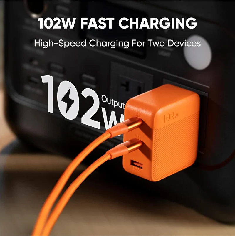 Cargador Jackery 102W GaN 3-Port Fast, Naranja