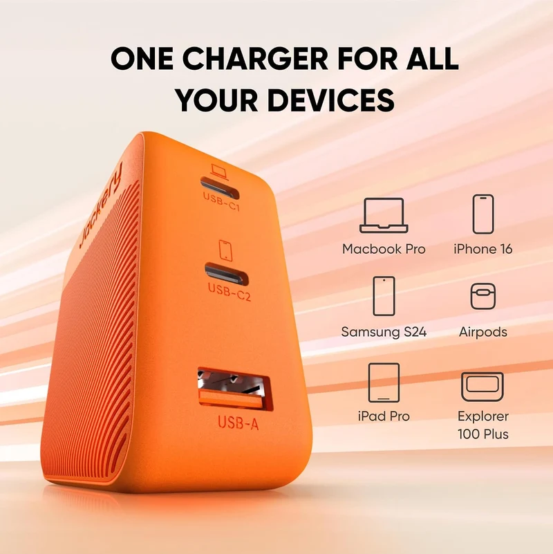 Cargador Jackery 102W GaN 3-Port Fast, Naranja