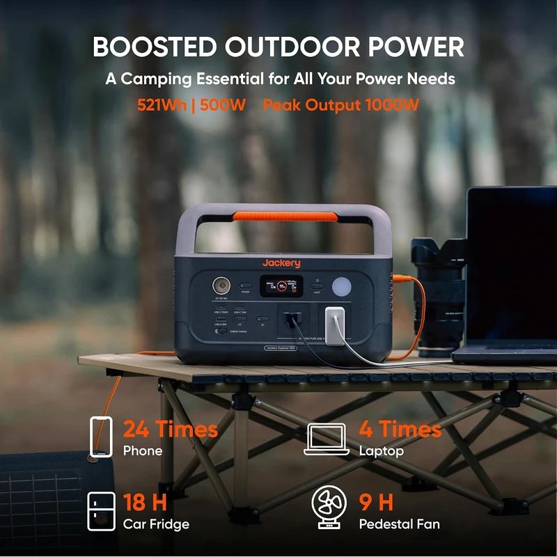 Estación de Energía Portátil Jackery Explorer 500 v2, 512 Wh, 500 W, con Bolso de Transporte