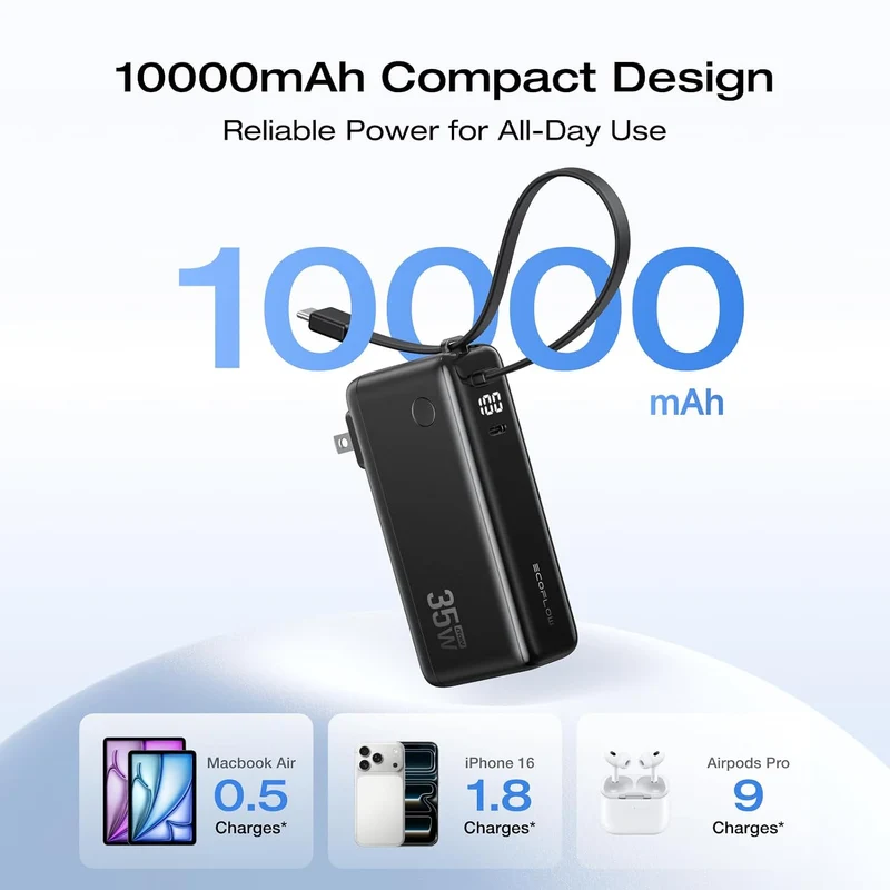 Power Bank EcoFlow RAPID, 10,000 mAh, Carga 30 W, Negro