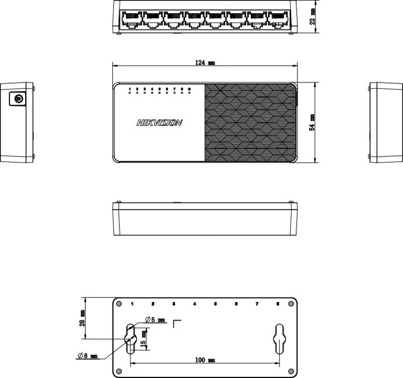 Switch Hikvision SOHO DS-3E0108D-O 8 Puertos Fast Ethernet