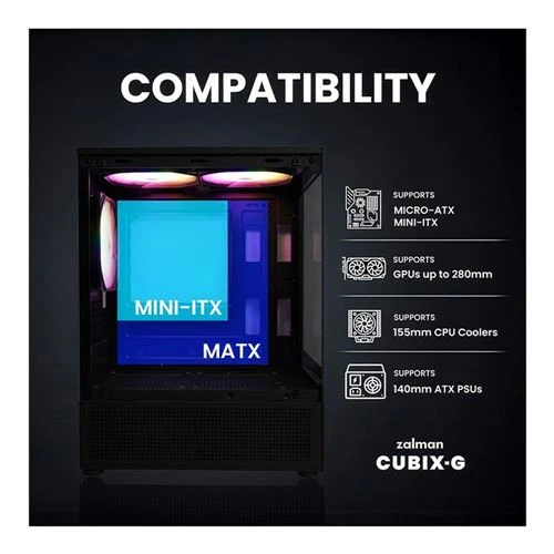 Case Zalman Cubix-G microATX Cristal Templado RGB Negro