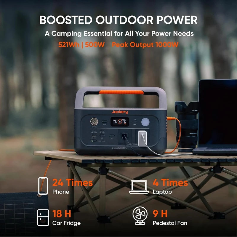 Estación de Energía Portátil Jackery Explorer 500 v2, 512 Wh, 500 W, Negro