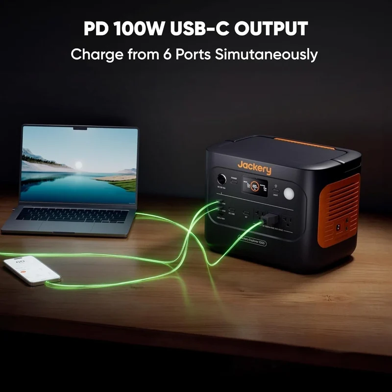 Estación de Energía Portátil Jackery Explorer 1000 v2, 1070 Wh, 1500 W, con Cargador Rápido de 102 W, Naranja