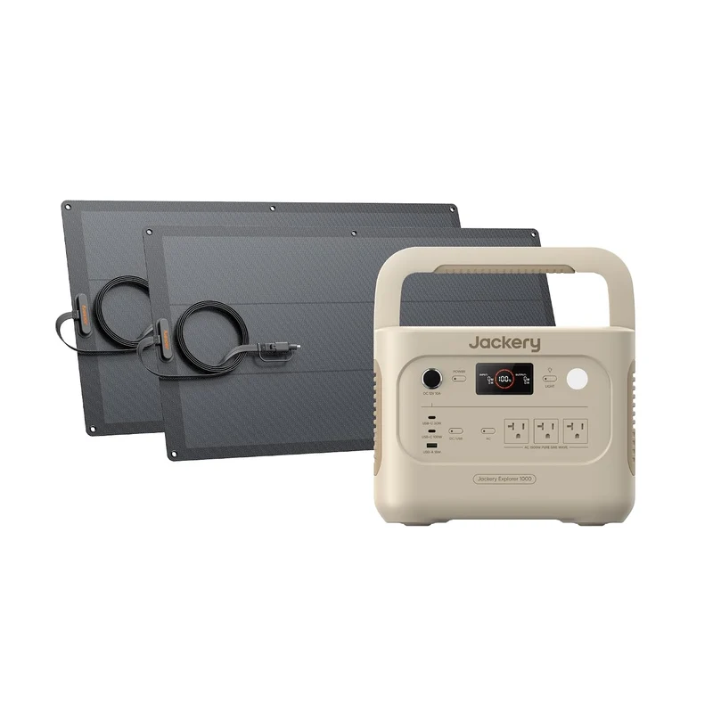 Estación de Energía Portátil Jackery HomePower 1000 v2, 1070 Wh, 1500 W, con 2 Paneles Solares de 100 W, Blanco Duna