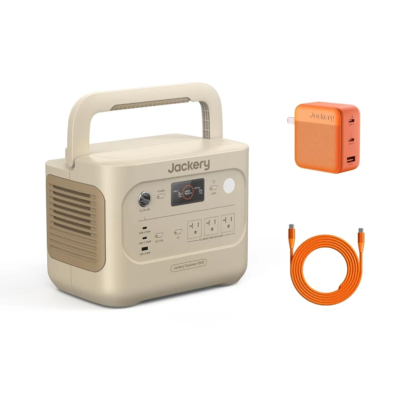 Estación de Energía Portátil Jackery Explorer 1000 v2, 1070 Wh, 1500 W, con Cargador Rápido de 102 W, Blanco Duna
