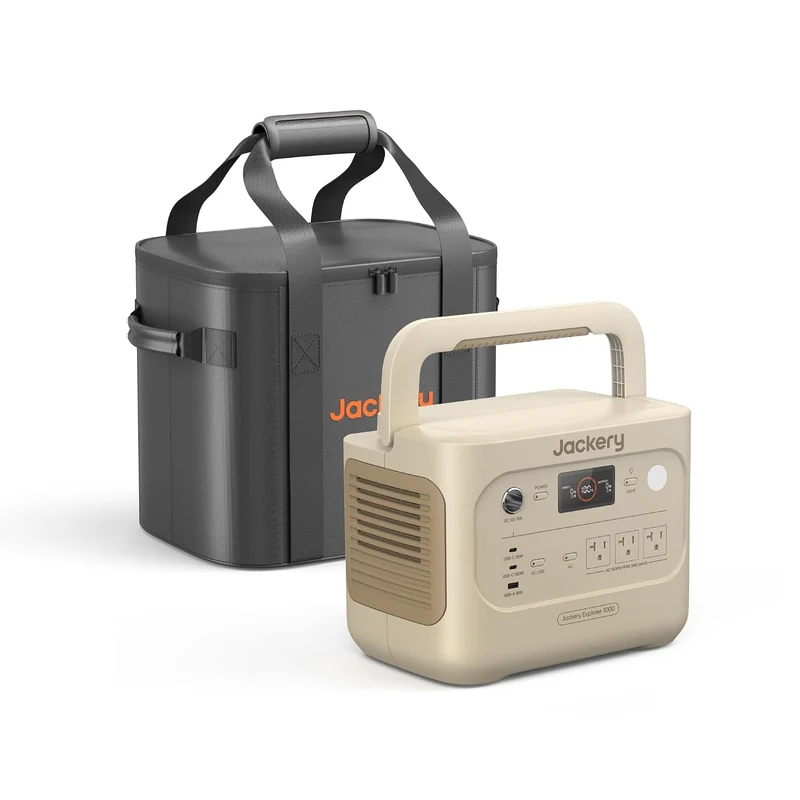 Estación de Energía Portátil Jackery Explorer 1000 v2, 1070 Wh, 1500 W, con Bolso de Transporte, Blanco Duna