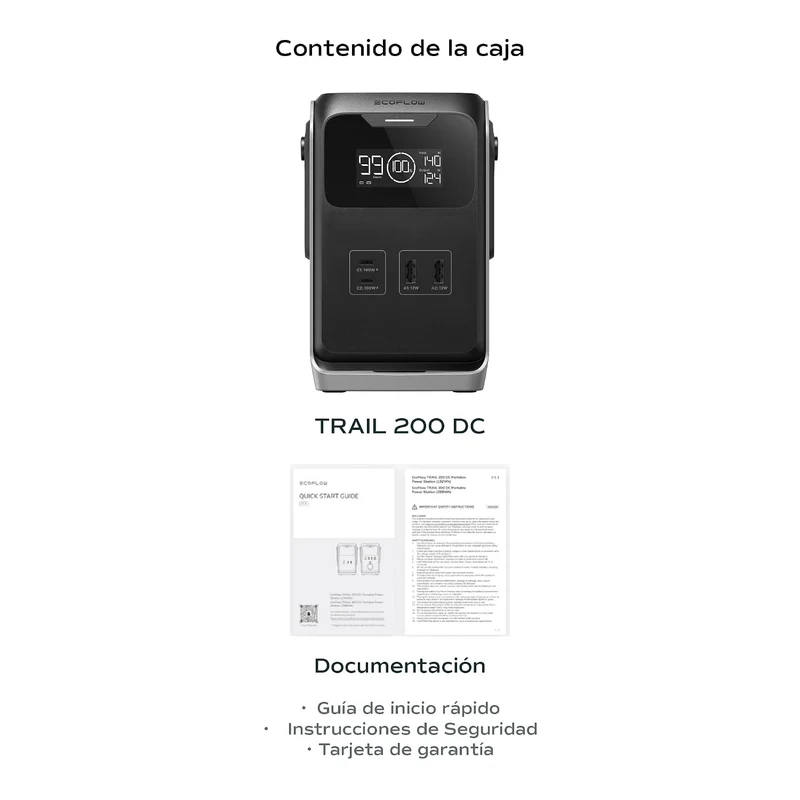 Power Bank EcoFlow TRAIL, Carga 220 W, Negro y Gris