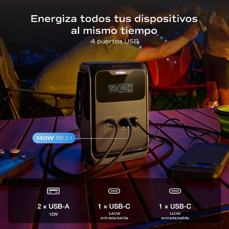 Power Bank EcoFlow TRAIL, Carga 220 W, Negro y Gris