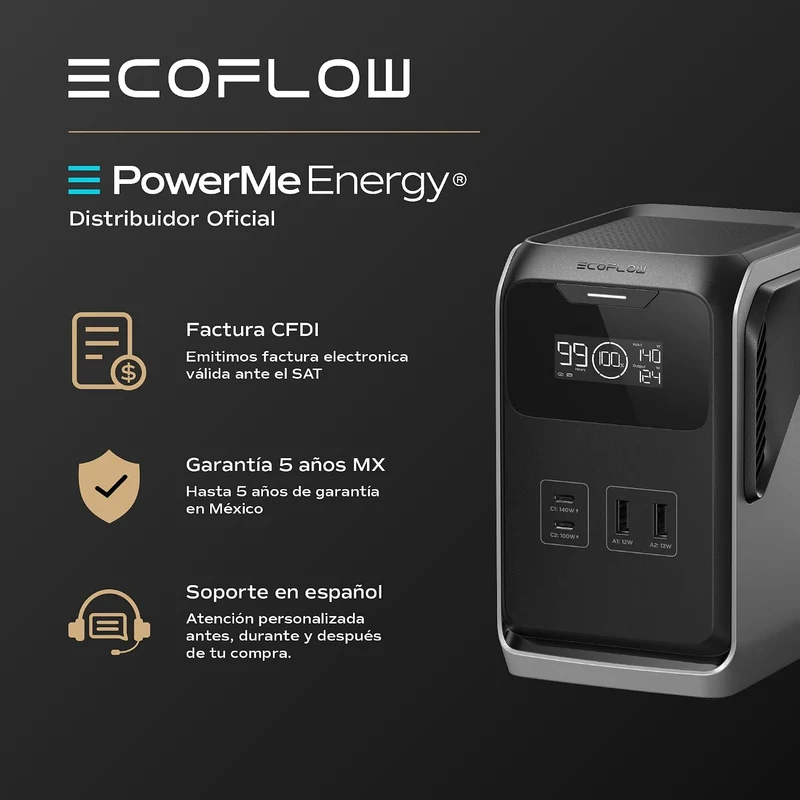 Power Bank EcoFlow TRAIL, Carga 220 W, Negro y Gris