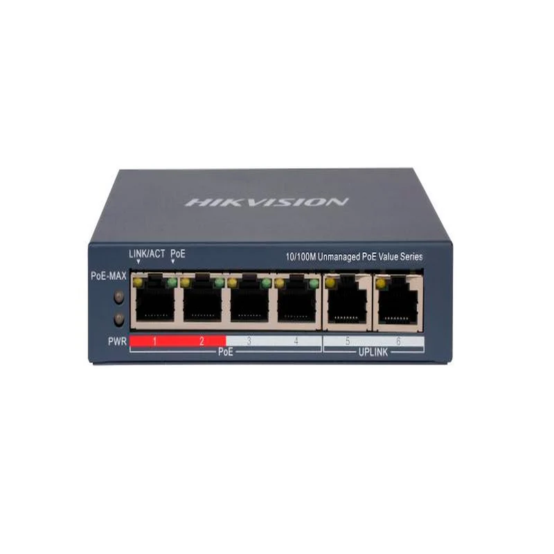 Switch Hikvision DS3E0106PE/M(B) 4 Puertos PoE+ Fast Ethernet