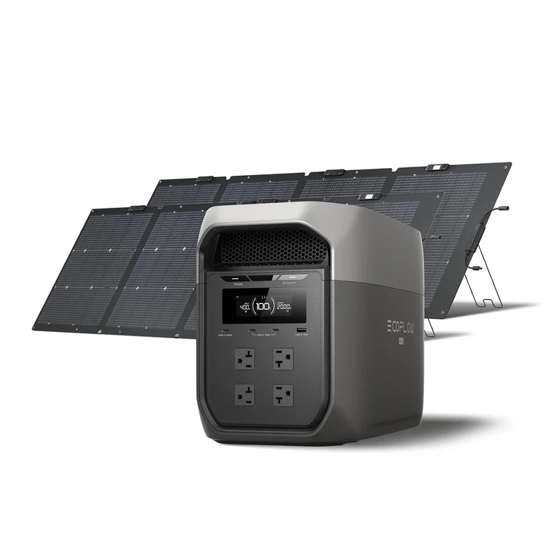 Estación de Energía Portátil EcoFlow DELTA 3 Max, 2048 Wh, 2400 W, con 2 Paneles Solares de 220 W