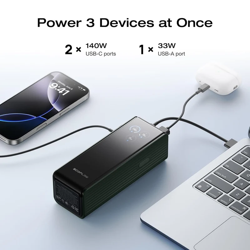 Power Bank EcoFlow para Laptop, 25,000 mAh, Carga 170 W, Verde