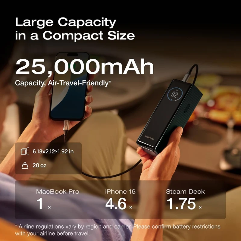 Power Bank EcoFlow para Laptop, 25,000 mAh, Carga 170 W, Verde