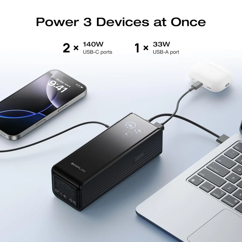 Power Bank EcoFlow para Laptop, 25,000 mAh, Carga 170 W, Negro