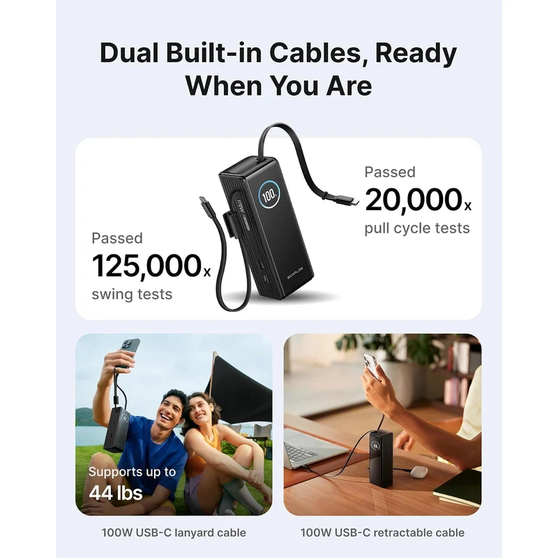 Power Bank EcoFlow RAPID, 25000 mAh, Carga 100 W, Negro