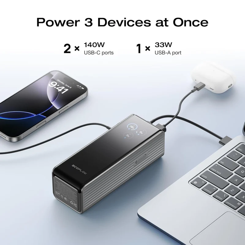 Power Bank EcoFlow para Laptop, 25,000 mAh, Carga 170 W, Silver