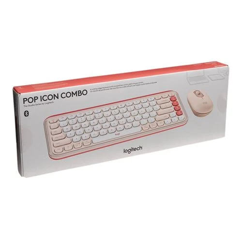 Combo Teclado y Mouse Logitech POP Icon Mecanico, Rosa y Blanco Hueso