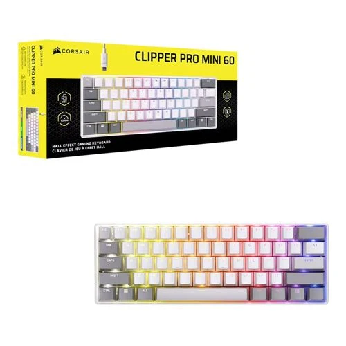 Teclado Gaming Magnético Hall Effect Corsair Clipper Pro Mini 60 Rapid Trigger IP57 Blanco