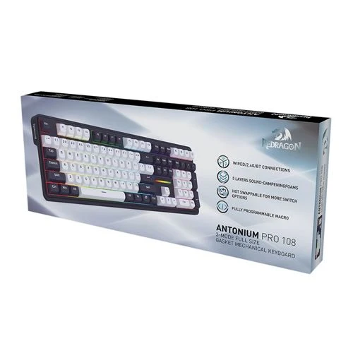 Teclado Gaming Mecánico Inalámbrico Redragon Antonium MCK745 Pro RGB 108 Teclas Morado