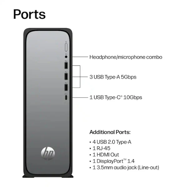 Computador HP OmniDesk Slim Intel Processor 300 (3.9 GHz) - 8 GB DDR5 - 256 GB NVMe M.2 - Intel UHD Graphics 710 - 180 W - Win 11 Home - Meteor Silver