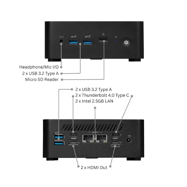 Mini PC MSI Cubi NUC 1MG Intel Core 3 100U (4.7 GHz) - 16 GB DDR5 - 500 GB NVMe M.2 - Intel Graphics - 120 W - Win 11 Home - Black