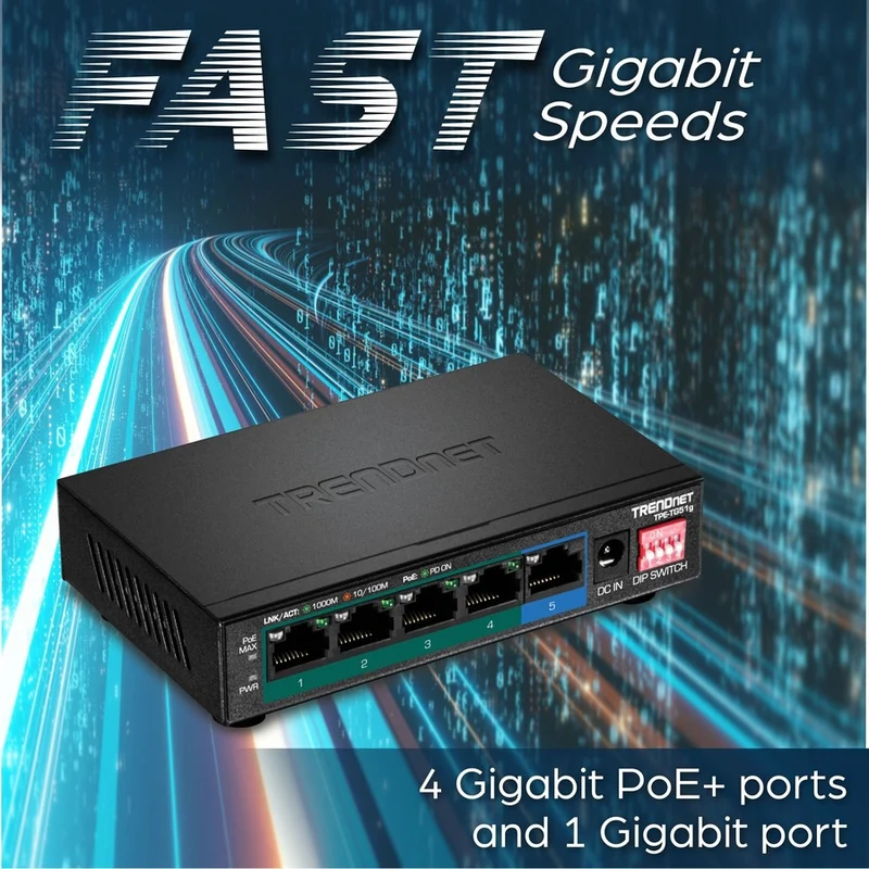 Switch de Red TRENDnet 5-Port Gigabit PoE+ Switch, TPE-TG51G