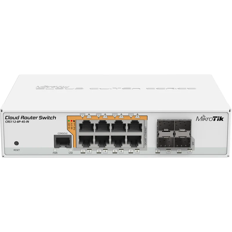 Switch de Red MikroTik CRS112-8P-4S-IN 8-Port Gigabit PoE+ Compliant Managed Network Switch
