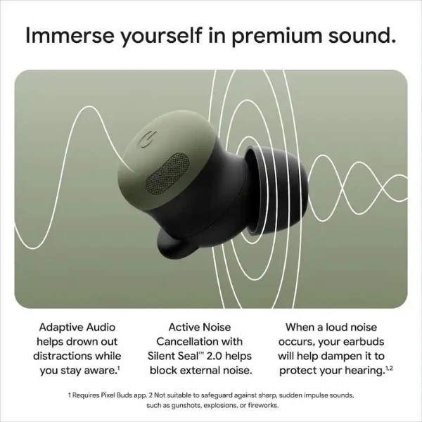 Audífonos Google Pixel Buds Pro 2 True Wireless Bluetooth con Cancelación Activa de Ruido - Oliva