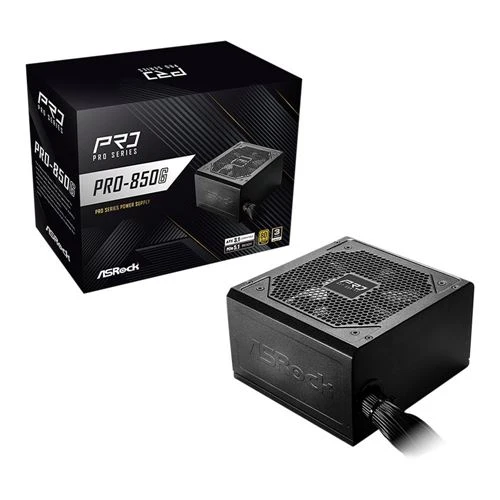 Fuente de Poder ASRock PRO-850G 850 Watt 80 Plus Gold ATX Non-Modular Power Supply Dorado