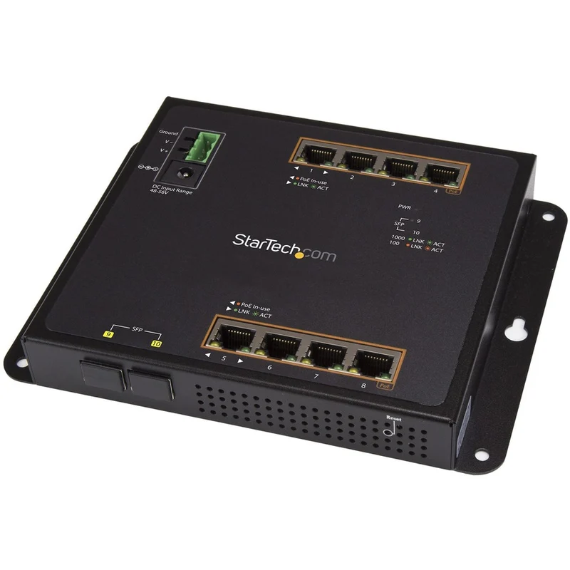 Switch de Red StarTech.com StarTech Industrial 8 Port Gigabit PoE+ Switch w/2 SFP MSA Slots 30W Layer/L2 Switch Managed Ethe