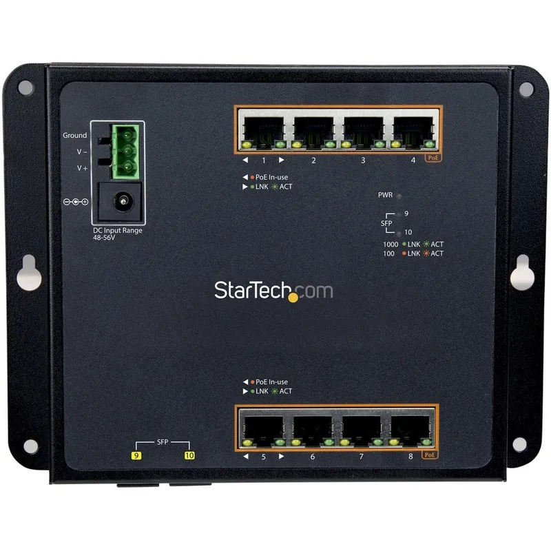 Switch de Red StarTech.com StarTech Industrial 8 Port Gigabit PoE+ Switch w/2 SFP MSA Slots 30W Layer/L2 Switch Managed Ethe