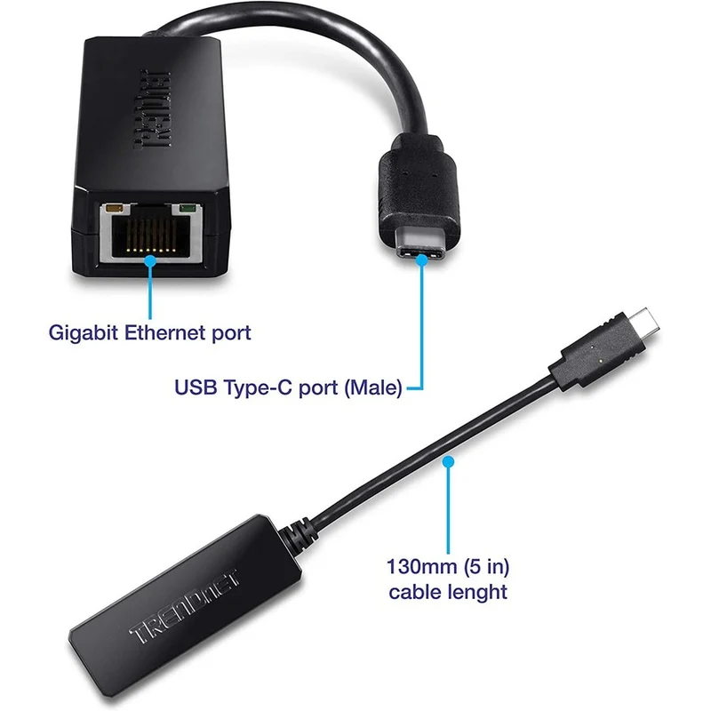 Adaptador WiFi Red TRENDnet USB Type-C to Gigabit Ethernet LAN Wired Network Adapter