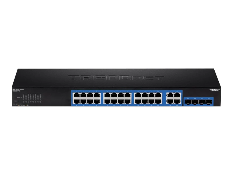 Switch de Red TRENDnet 28-Port Gigabit Web Smart Switch; 24 x Gigabit Ports; 4 x Shared Gigabit Ports (RJ-45/SFP); VLAN; QoS