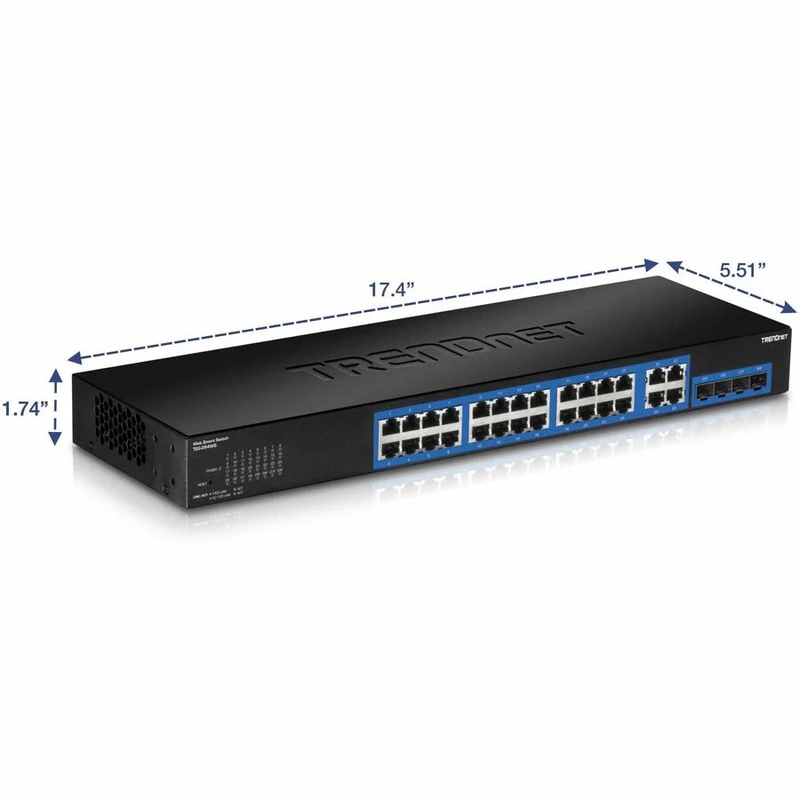 Switch de Red TRENDnet 28-Port Gigabit Web Smart Switch; 24 x Gigabit Ports; 4 x Shared Gigabit Ports (RJ-45/SFP); VLAN; QoS