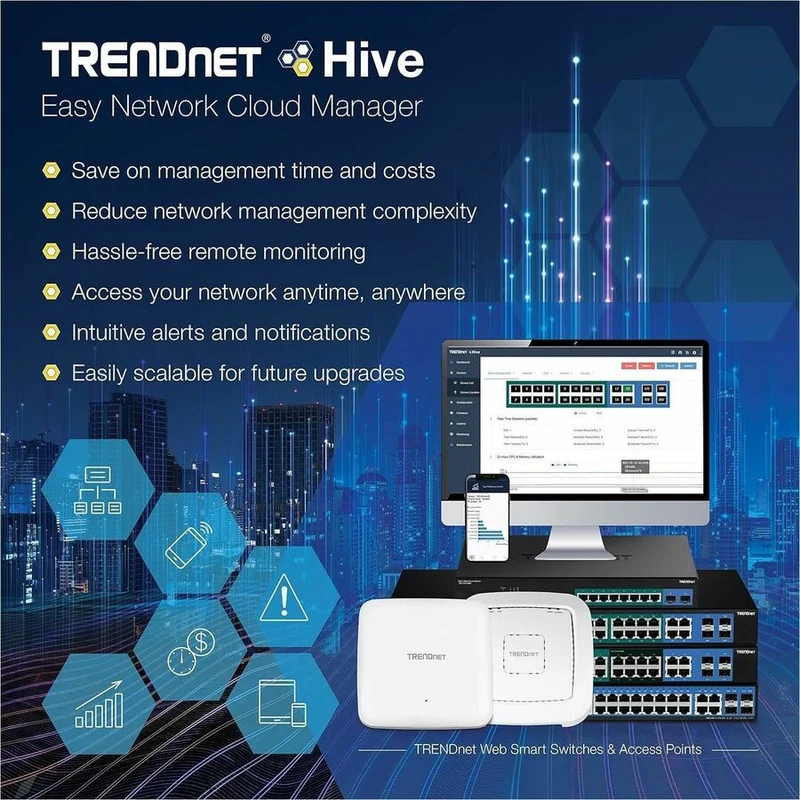 Switch de Red TRENDnet 28-Port Gigabit Web Smart Switch; 24 x Gigabit Ports; 4 x Shared Gigabit Ports (RJ-45/SFP); VLAN; QoS