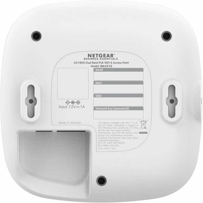 Router Netgear WAX210 Dual Band Wi-Fi 6 IEEE 802.11 a/b/g/n/ac/ax/e 1.80 Gbit/s Wireless Access Point, WAX210-100NAS