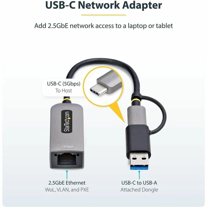 Adaptador WiFi Red StarTech.com StarTech 2.5GbE USB-C to Ethernet Adapter w/USB-A Converter
