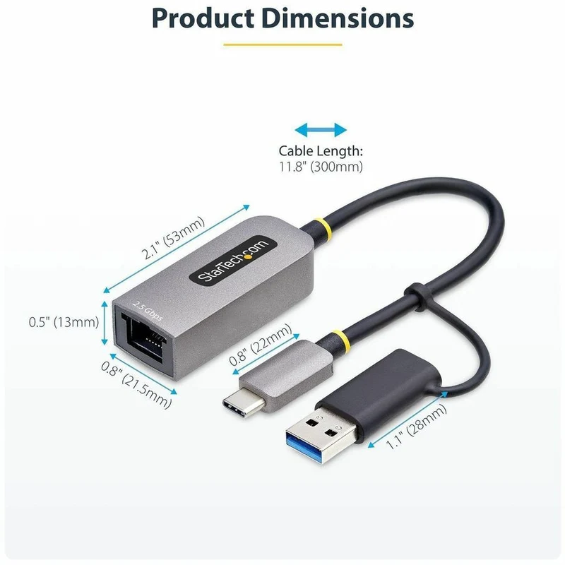 Adaptador WiFi Red StarTech.com StarTech 2.5GbE USB-C to Ethernet Adapter w/USB-A Converter