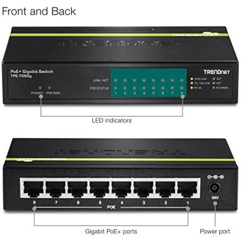Switch de Red TRENDnet 8-Port Gigabit PoE+ Switch