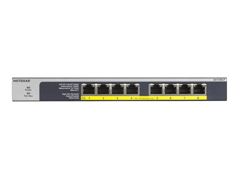 Switch de Red Netgear 8-Port PoE/PoE+ Gigabit Ethernet Unmanaged Switch (GS108LP)