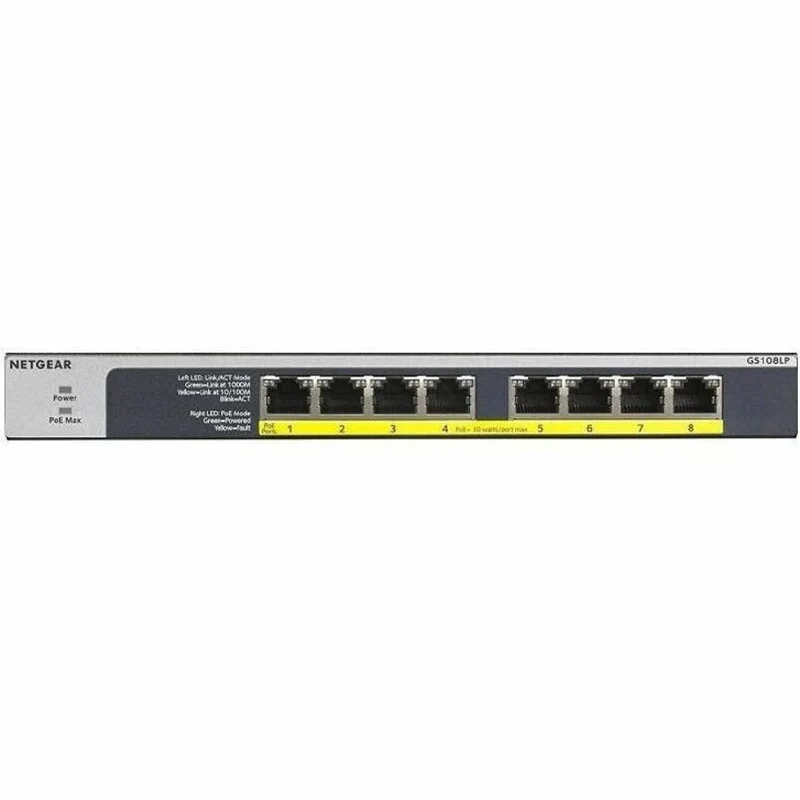 Switch de Red Netgear 8-Port PoE/PoE+ Gigabit Ethernet Unmanaged Switch (GS108LP)