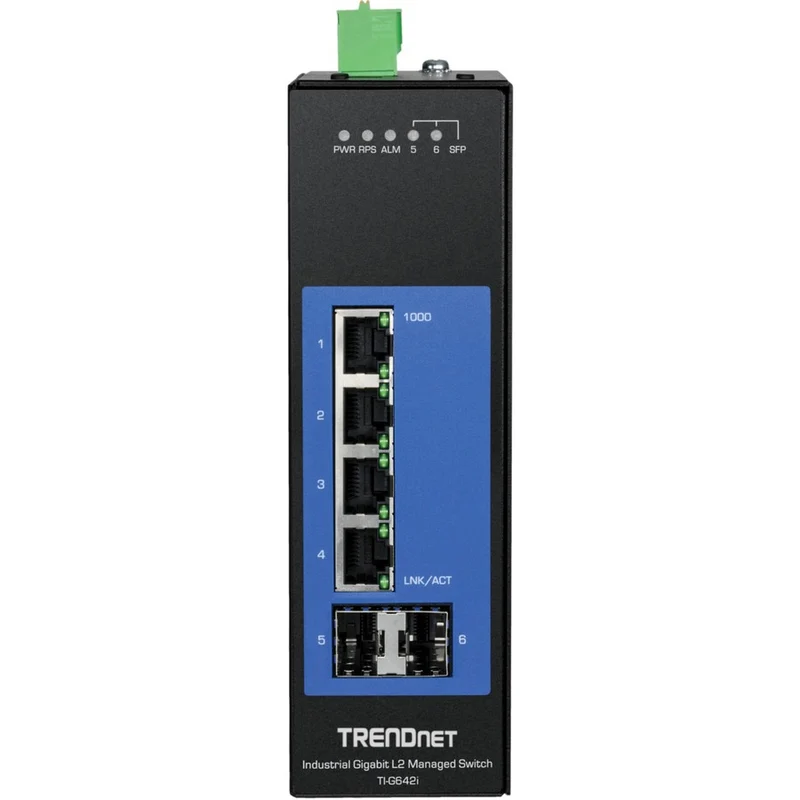 Switch de Red TRENDnet 6-Port Industrial Gigabit L2 Managed DIN-Rail Switch; 4 x Gigabit Ports; 2 x SFP Slots; DIN-Rail Moun