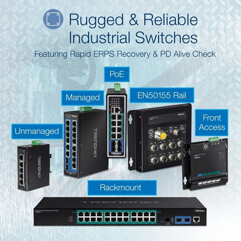 Switch de Red TRENDnet 6-Port Industrial Gigabit L2 Managed DIN-Rail Switch; 4 x Gigabit Ports; 2 x SFP Slots; DIN-Rail Moun