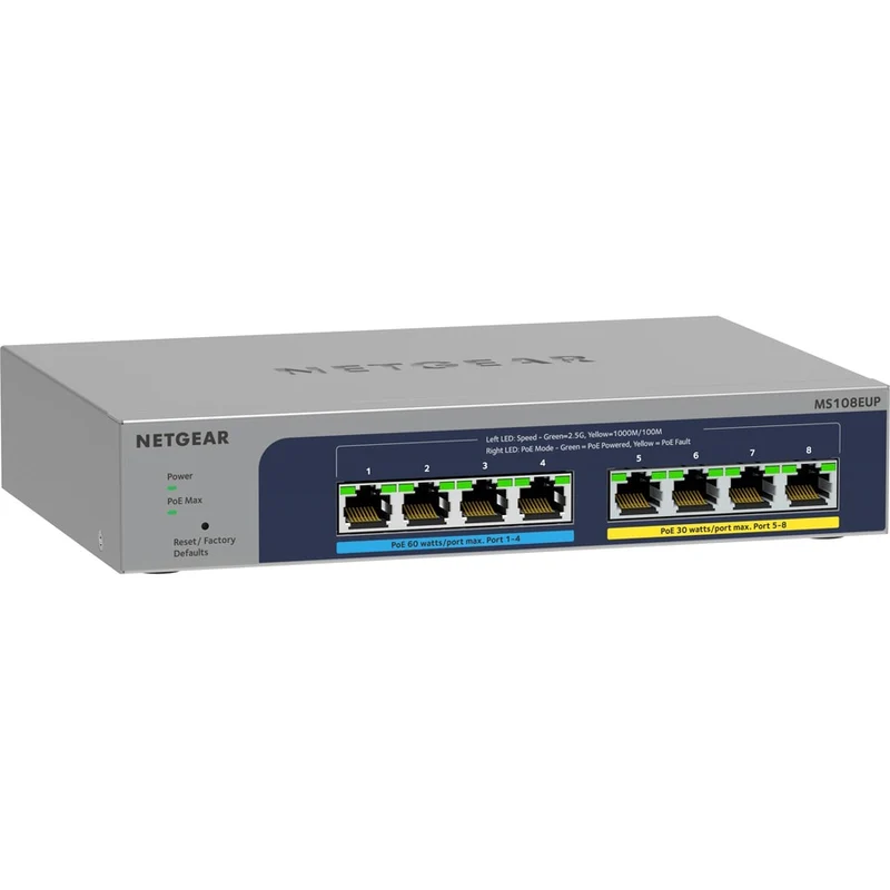 Switch de Red Netgear 8-port Ultra60 PoE++ Multi-Gigabit (2.5G) Ethernet Plus Switch, MS108EUP-100NAS