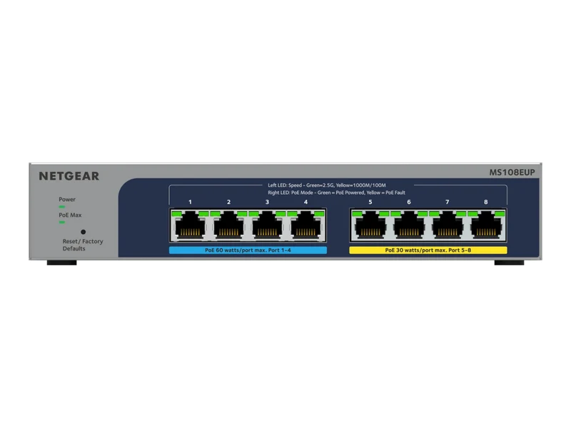 Switch de Red Netgear 8-port Ultra60 PoE++ Multi-Gigabit (2.5G) Ethernet Plus Switch, MS108EUP-100NAS
