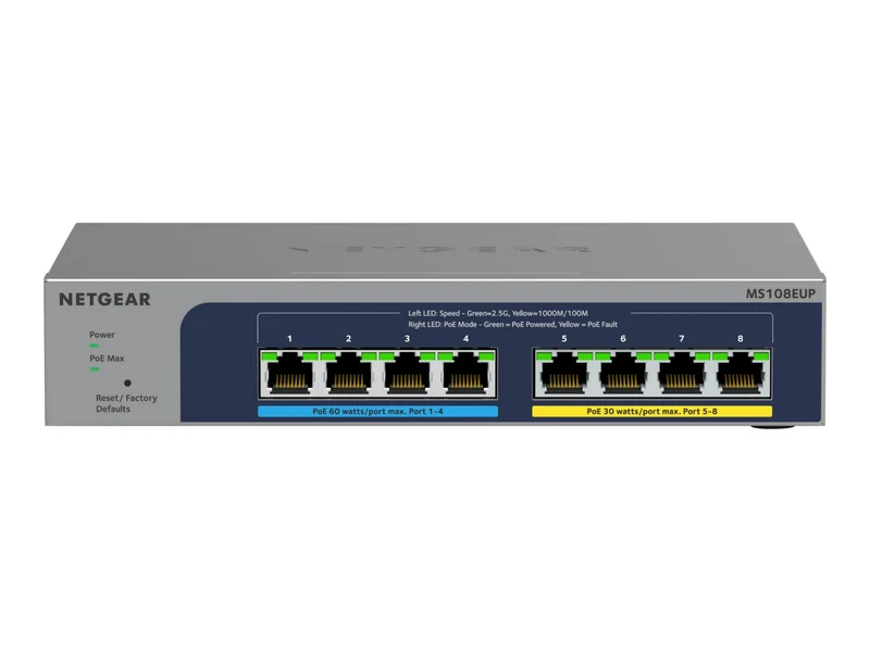 Switch de Red Netgear 8-port Ultra60 PoE++ Multi-Gigabit (2.5G) Ethernet Plus Switch, MS108EUP-100NAS