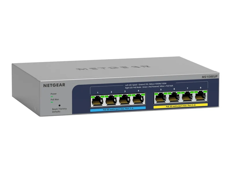 Switch de Red Netgear 8-port Ultra60 PoE++ Multi-Gigabit (2.5G) Ethernet Plus Switch, MS108EUP-100NAS