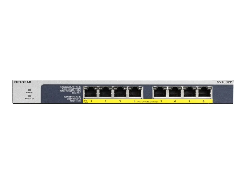 Switch de Red Netgear 8-port Gigabit Ethernet PoE+ Unmanaged Switch (GS108PP)