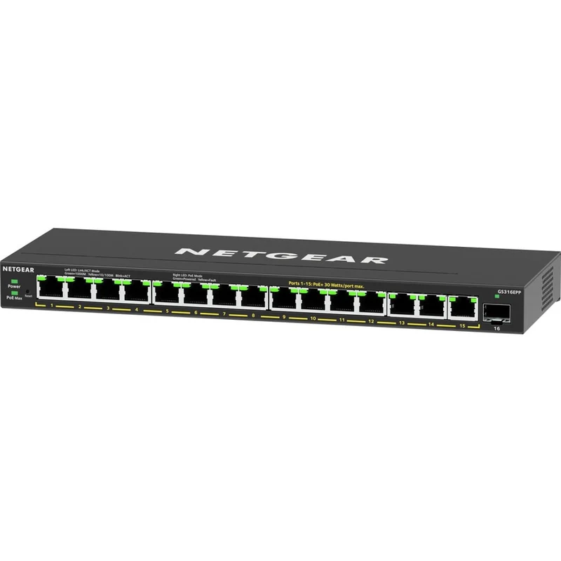 Transceptor de Red Netgear 16-Port High-Power PoE+ Gigabit Ethernet Plus Switch (231W)